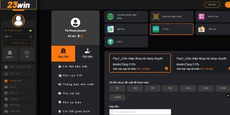 Nạp tiền 23WIN qua ví điện tử 